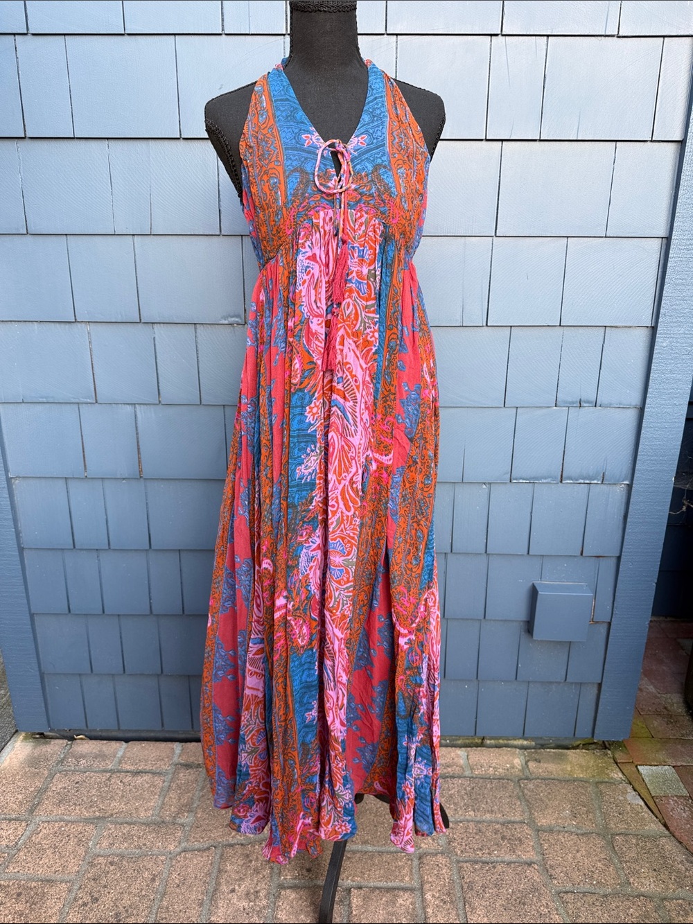 Free People Paisley Halter Maxi Dress in Coral, Blue and Pink Unattainable